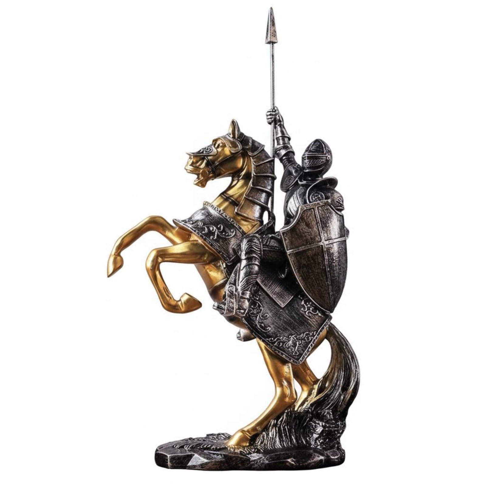 Ritterfigur mit Gepanzerter Reiterstatue Mittelalter Dekofigur aus Robustem Kunstharz mit Klassischem Vintage-Charme für Haus Wohnzimmer Schreibtisch Dekoration, 28-13-48cm Neu
