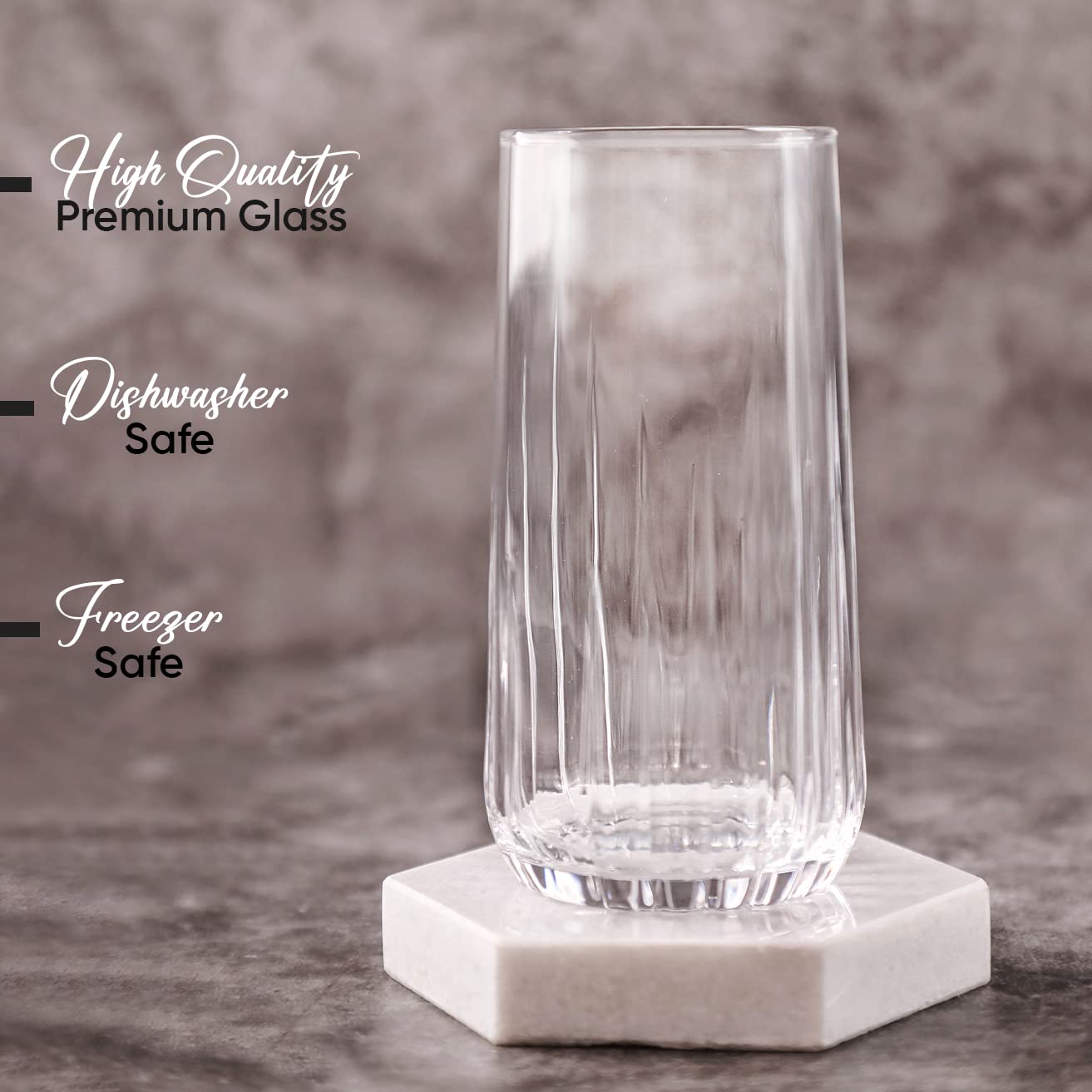Juego de 6 Vasos de Cristal Agua12 oz/360 ml. Vasos Altos, Juego de Vasos Acanalados, Vasos Ondulados ara Agua, Bebidas, Jugos, Limonada, Cócteles, Té Helado, Highball Glasses (12oz/360cc)