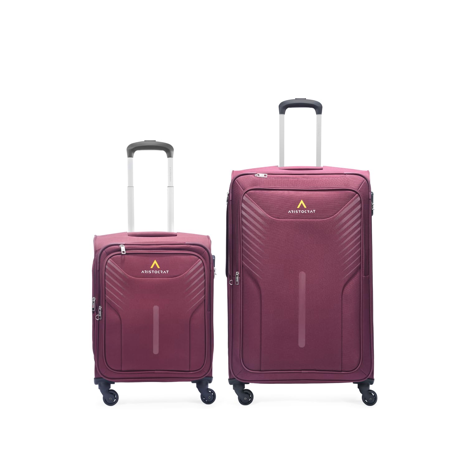 Aristocrat Skyway Set of 2 Medium & Large(Check in) Soft Luggage(59 Cm & 79 Cm)|Spacious Polyester Trolley with 4 Spinner Wheels and Combination Lock|Dazzling Maroon|Unisex|5 Year Warranty,Assorted