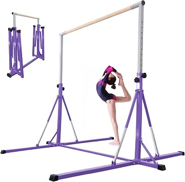 Gymnastics Bar, 510 Base length 45" to 71" Adjustable Horizontal Bar for Serious Training, 500 LBS Capacity, Professional Home Gym Equipment with Competition-Grade Beech-covered Fiberglass Bar