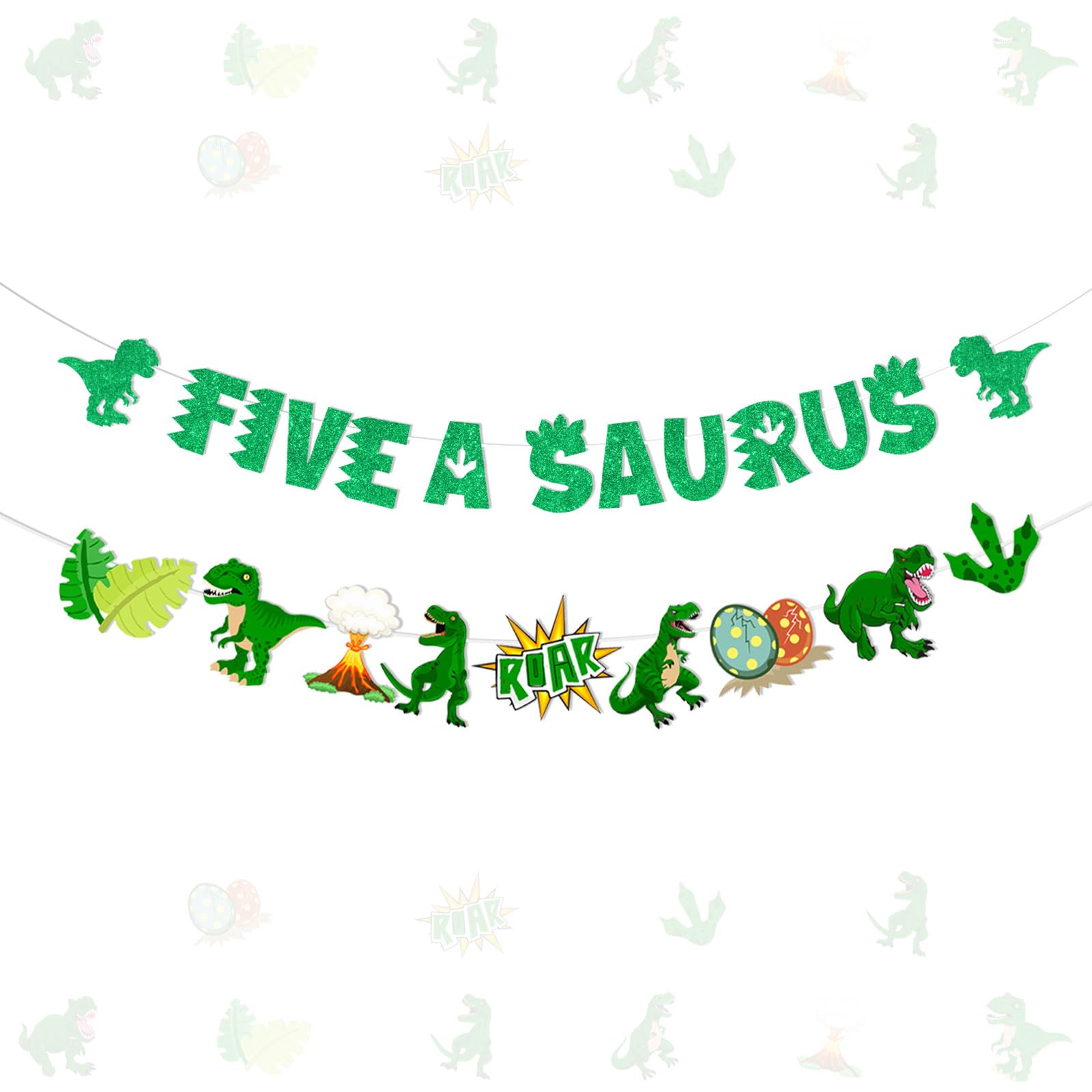 Kreatwow Dinosaur 5th Birthday Decoration Five A Saurus Party Banner Little Dinosaur Party Garland Roar Birthday Decor Jungle Rawr I'm 5 Party Decor Wild Roaring Safari Party Supply