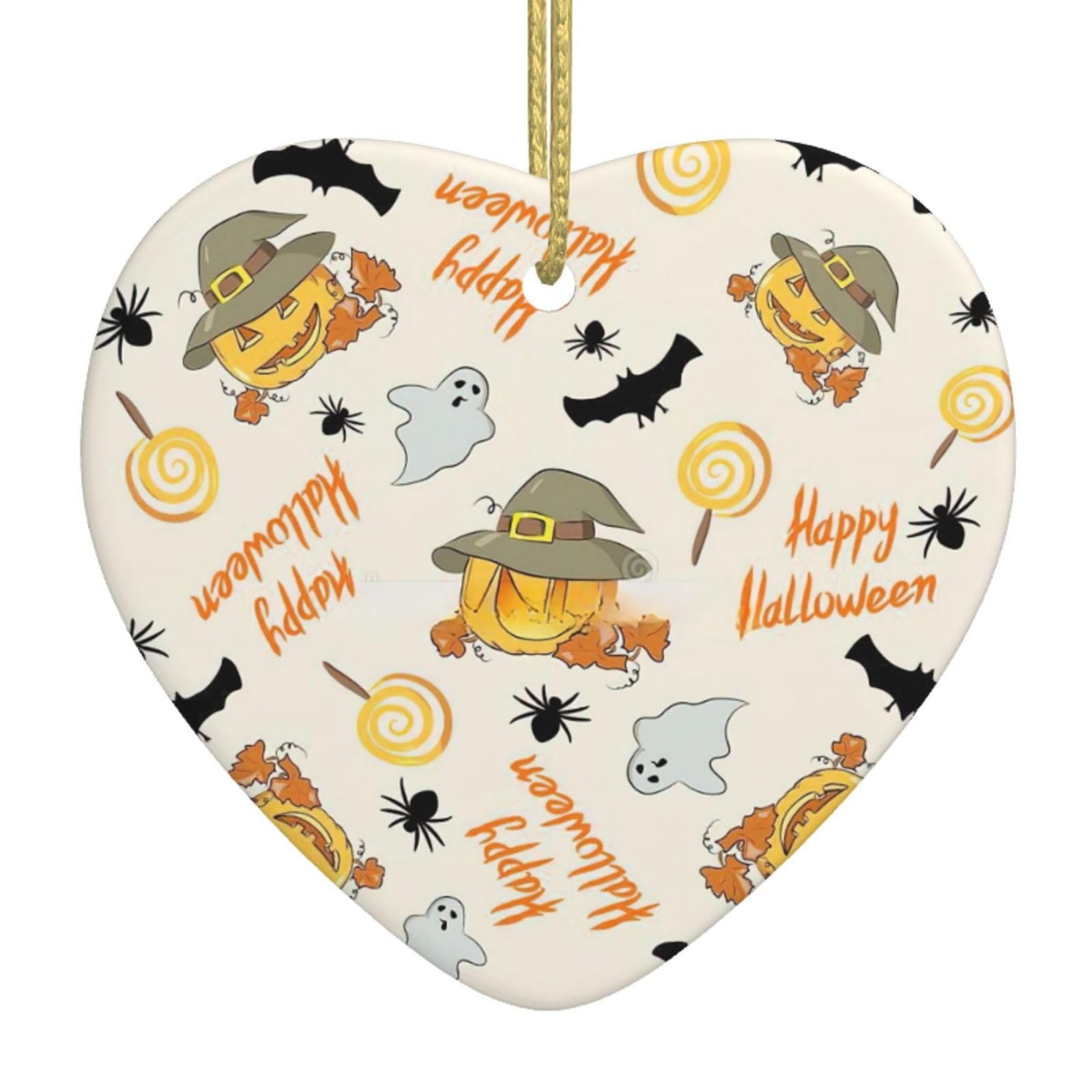 Nbtghga White Halloween Pumpkin And Owl Print Christmas Ornaments, Ceramic Hanging Ornament, Xmas Tree Decoration, Holiday Home Decor