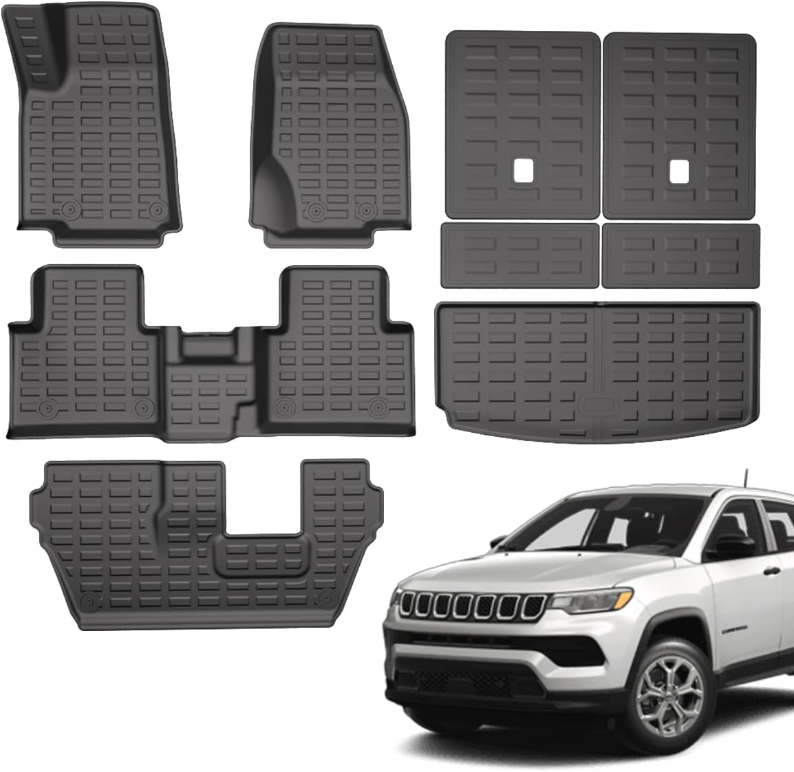 TPE All Weather Floor Mats & Cargo Liner for Jeep Grand Cherokee L 2021-2025 (only for 7-Seater) Custom Fit Floor Mats&Trunk Mat with Backrest Mats,Car Accessories(6-Piece Set, Black)