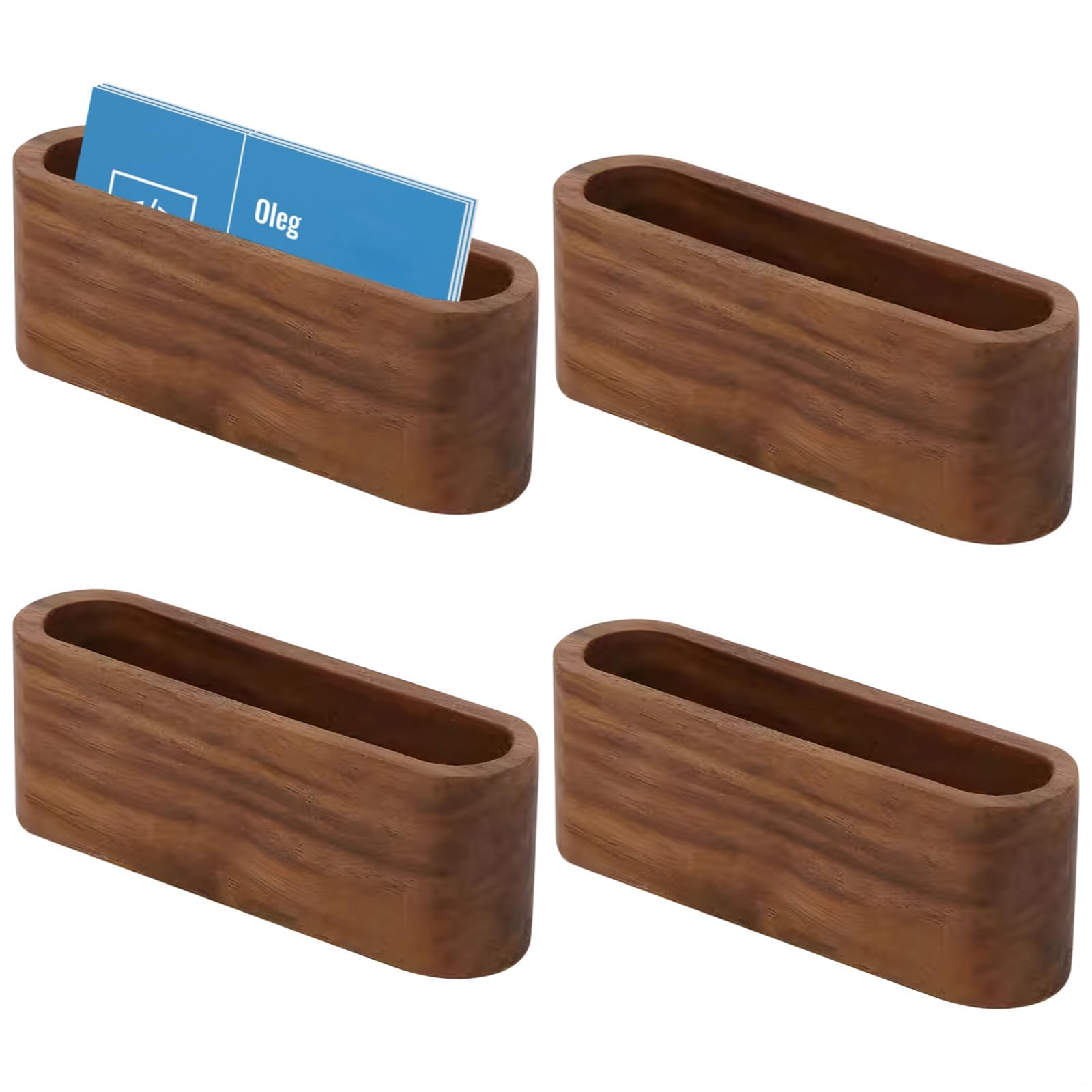 Etui na wizytówki z drewna orzechowego, 4 szt., pomieści 40-50 kart, prostokątny organizer na biurko, eleganckie akcesoria biurowe