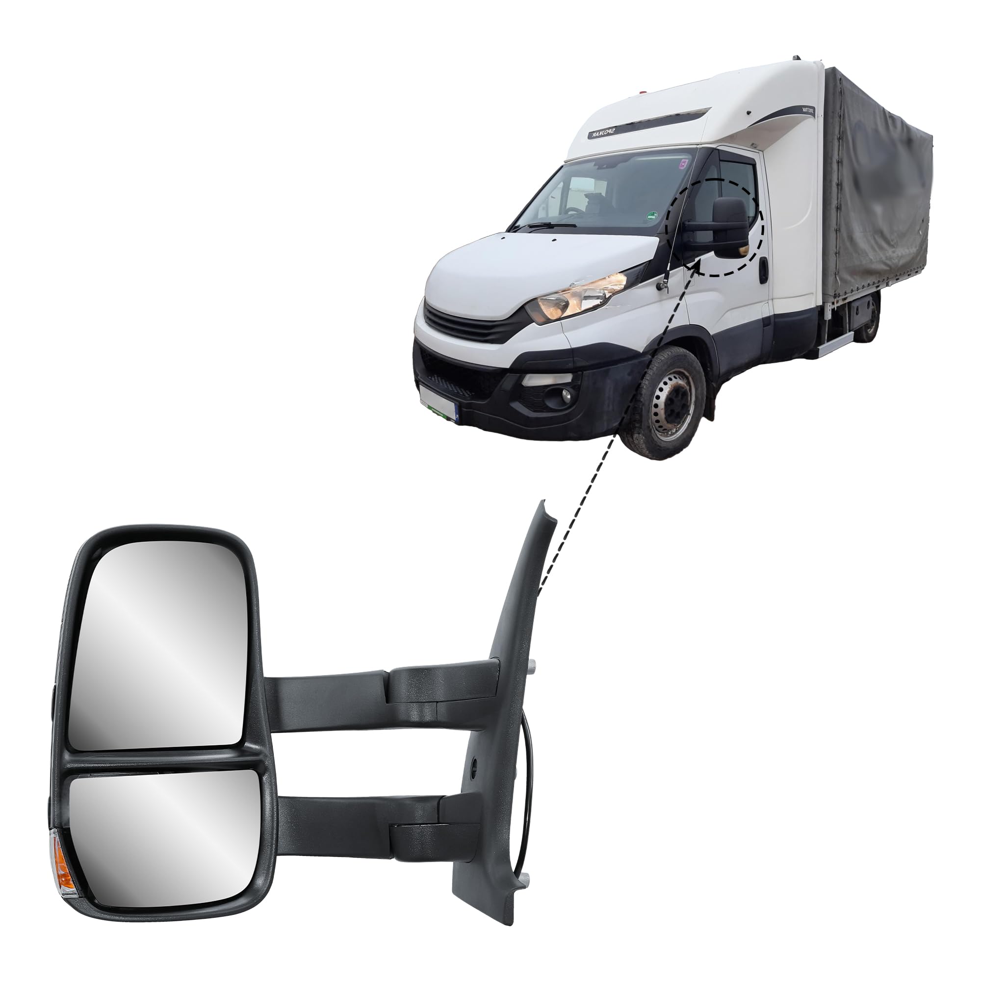 Espejo retrovisor exterior manual de brazo largo izquierdo no calefactable con intermitentes para camiones diarios IVECO 2006–2013