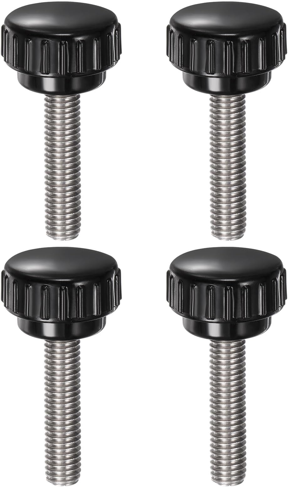 uxcell 4pcs Knurled Clamping Knobs M8 (1.25mm Pitch) x 35mm Metric 304 Stainless Steel Male Thread Thumb Screw on Type 25mm Plastic Round Head Threaded Hand Bolt Stud Knobs Black