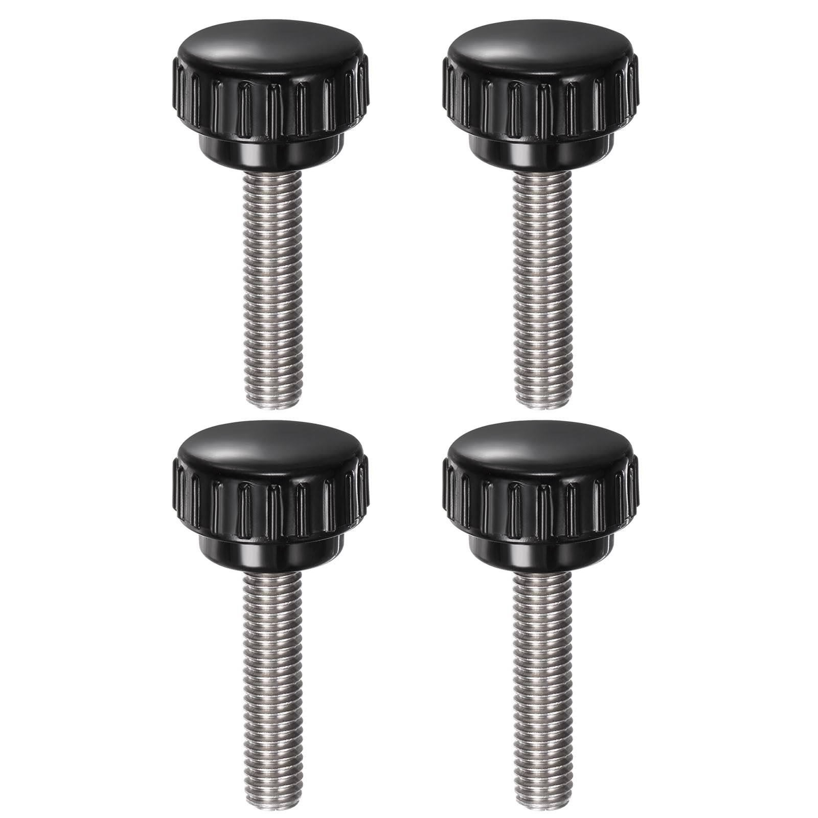 QUARKZMAN 4pz Manopole di Serraggio Zigrinate M8 x 35mm Metrico 304 Acciaio Inossidabile Filettatura Maschio Vite a Testa Zigrinata 25mm Testa Rotonda Plastica Filettata Bullone a Mano Nero