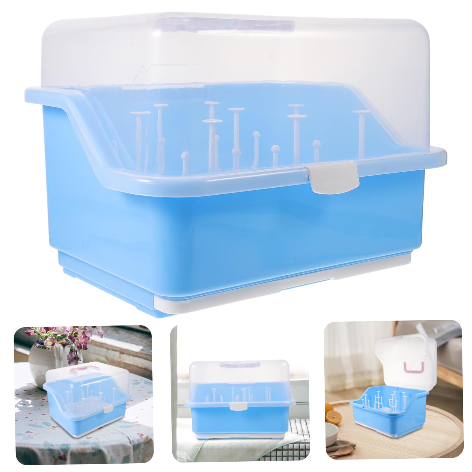 Abaodam Boîte De Rangement pour Biberons avec Égouttoir Organisateur Pratique pour Tétines Et Vaisselle Stockage Étanche Et Portable Nordique Poignée