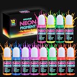 Neon Pigment for Epoxy Resin, 12 Colors Opaque UV Reactive Fluorescent Liquid Resin Pigment Set...