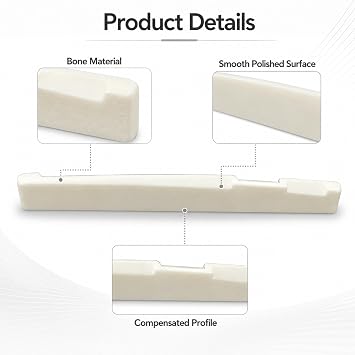 2Pcs Compensated 6-String Acoustic Guitar Bone Bridge Saddle 72x3x9mm | Unbleached real natural bone, fits Mar-tin & guitars, reduces fret buzz, ideal luthier replacement for tone upgrade