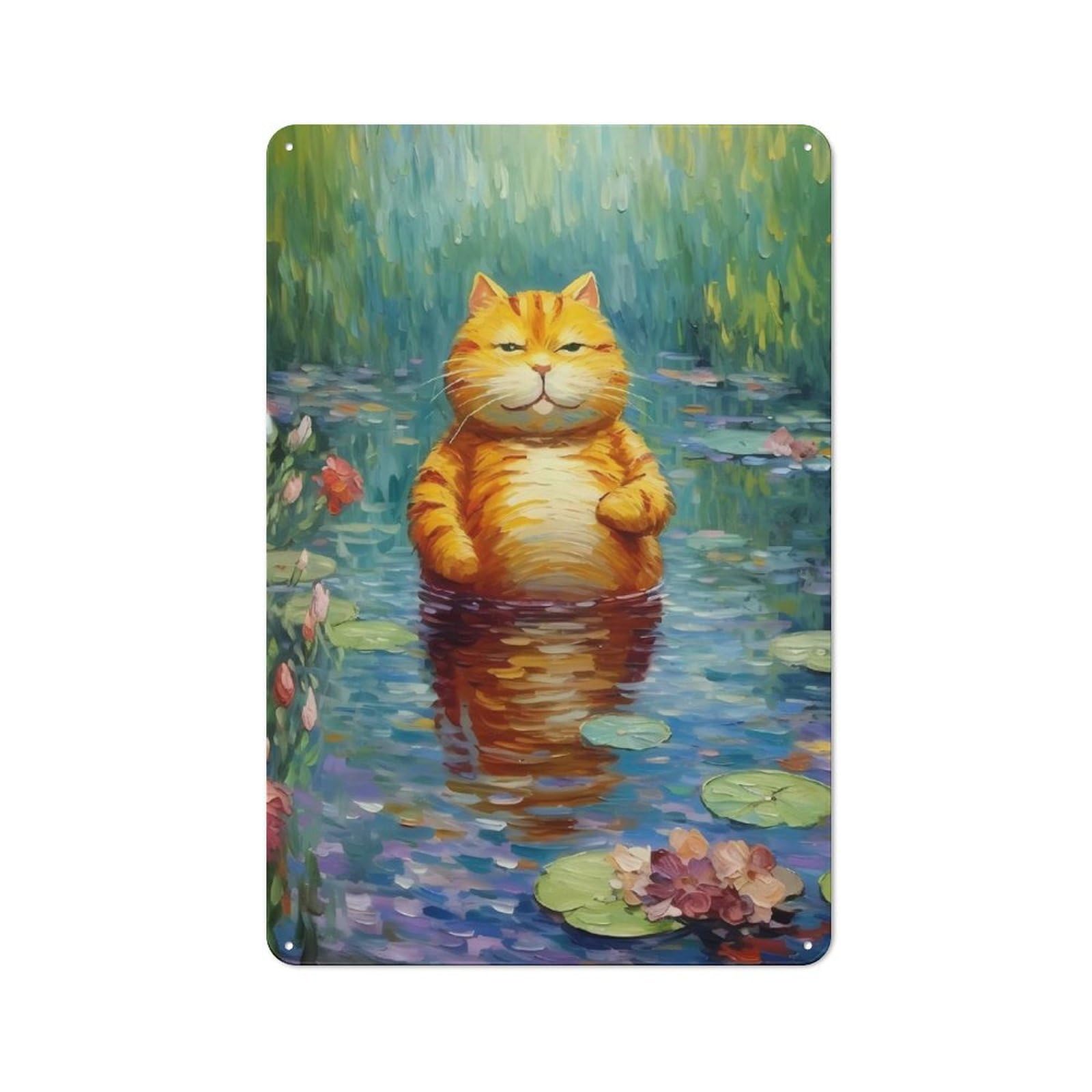Junmoney Fat Cat In A Lake Metal Wall Sign 30X20cm Featuring For Bar Or Restaurant, For Bar Decor Enthusiasts