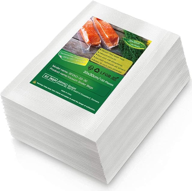 Vacuum Food Sealer Bags 20X30cm/150 Bags Textured Food Vacuum Sealer Bag Thick Embossed Bags Upgrade Design Pre-Cut Bag BPA Free for Food Storage Sous Vide Cooking
