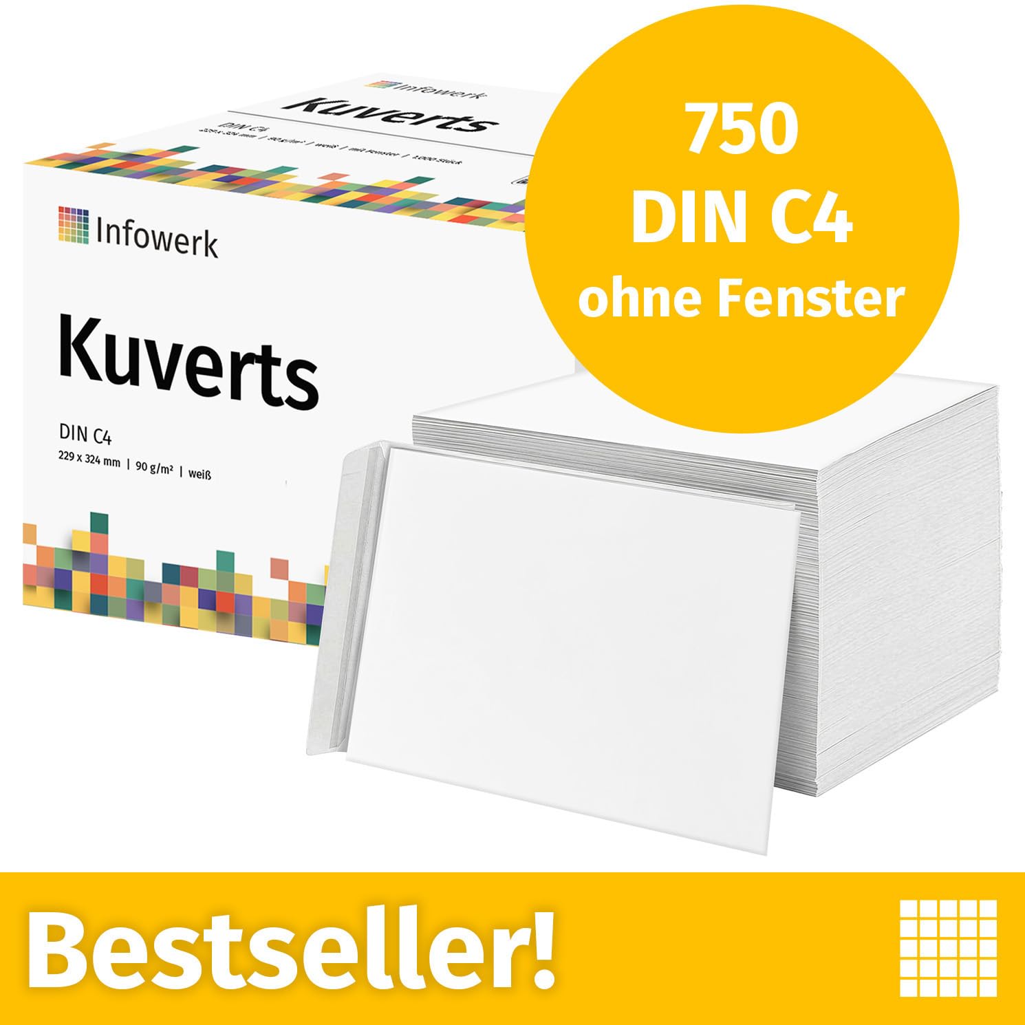 NOUVEAU : Infowerk Enveloppes sans fenêtre, DIN C4, non imprimées, 750 pièces