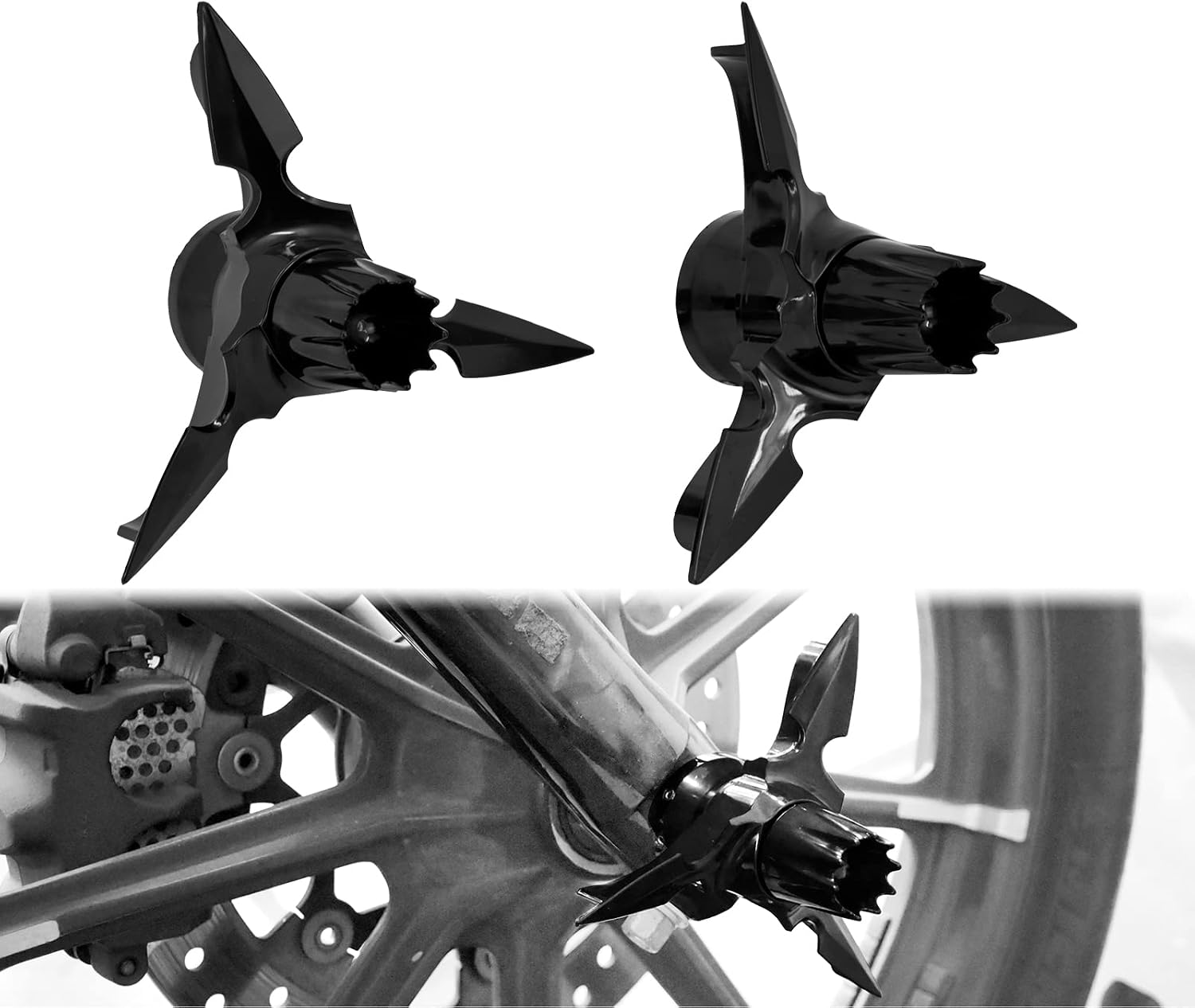 Pair Of Spinning Blade Black Front Axle Nut Covers For Harley Motorcycles