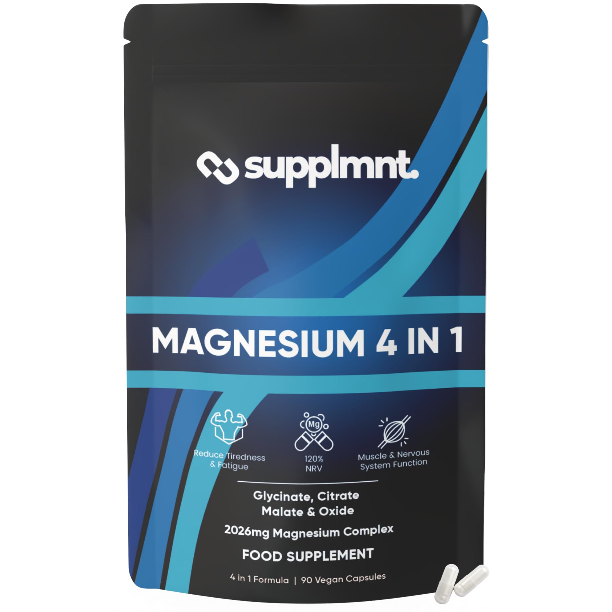 Magnesium Glycinate 4-in-1 Complex Supplements, 90 Vegan Capsules