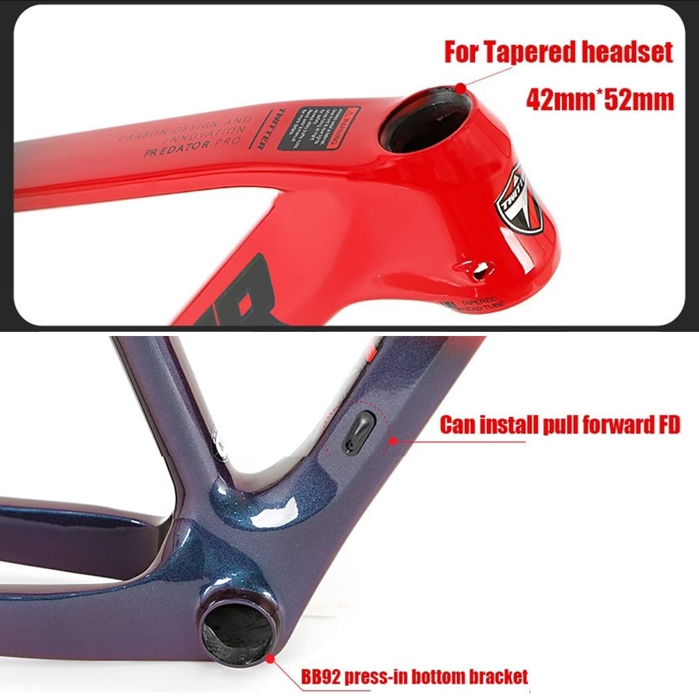 Full Carbon Mountain Bikes Frame 27.5er 29er XC Hardtail Mountain Bikes Frame 15'' 17'' 19'' Internal Routing Discoloration Disc Brake Bicycles Frame,for Thru Axle 12x142/148mm ( Color : Red , Size :