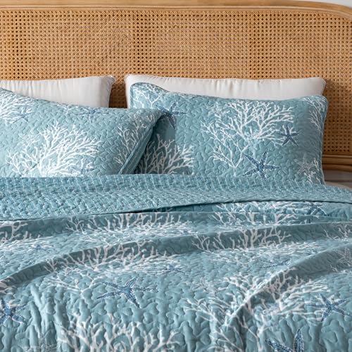 Full-Queen-Coastal-Quilt-Bedding-Set-Summer-Coastal-Quilt-with-Shams-Beach-3-Piece-Reversible-All-Season-Bedspread-Quilt-Set-Lightweight-Nautical-Quilted-Coverlet-Fenwick-Collection-Ether-Blue Full Queen Coastal Quilt Bedding Set Summer Coastal Quilt with Shams Beach 3 Piece Reversible All Season Bedspread Quilt Set Lightweight Nautical Quilted Coverlet Fenwick Collection Ether Blue