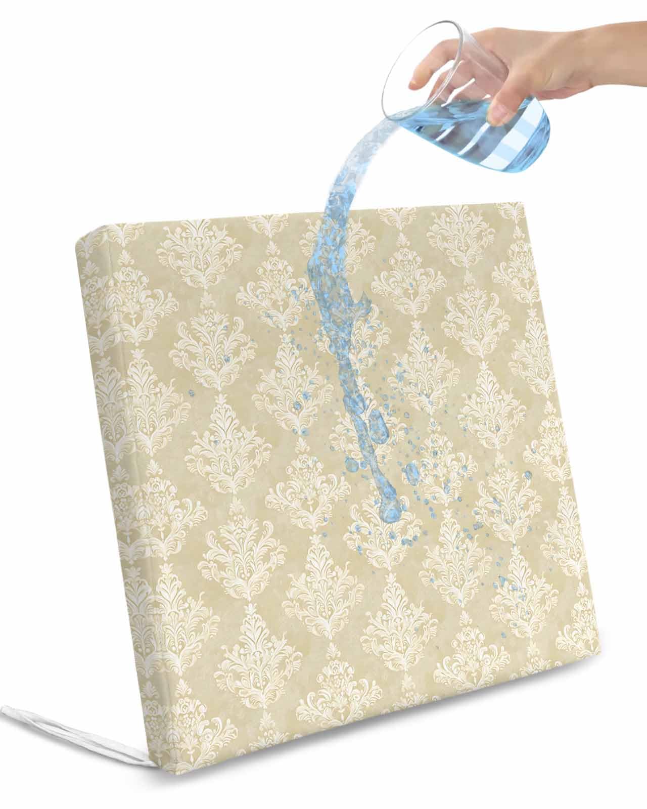 2 Pack Yellow Floral Boho Waterproof Cushion Covers with Ties, Outdoor Patio Chaise Lounge Chair Seat Cushion Slip Covers Replacement(Only Cover) Vintage Ethnic Tribe Abstract Art 22