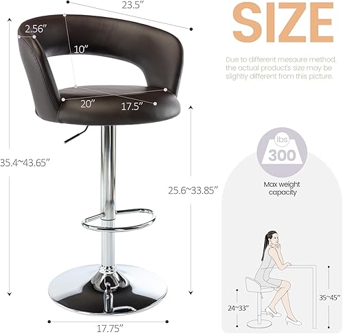 Miniatura 27 de Brage Living Taburete de bar ancho, moderno taburete giratorio ajustable de piel sintética con respaldo hueco y brazos, silla de bar tapizada de