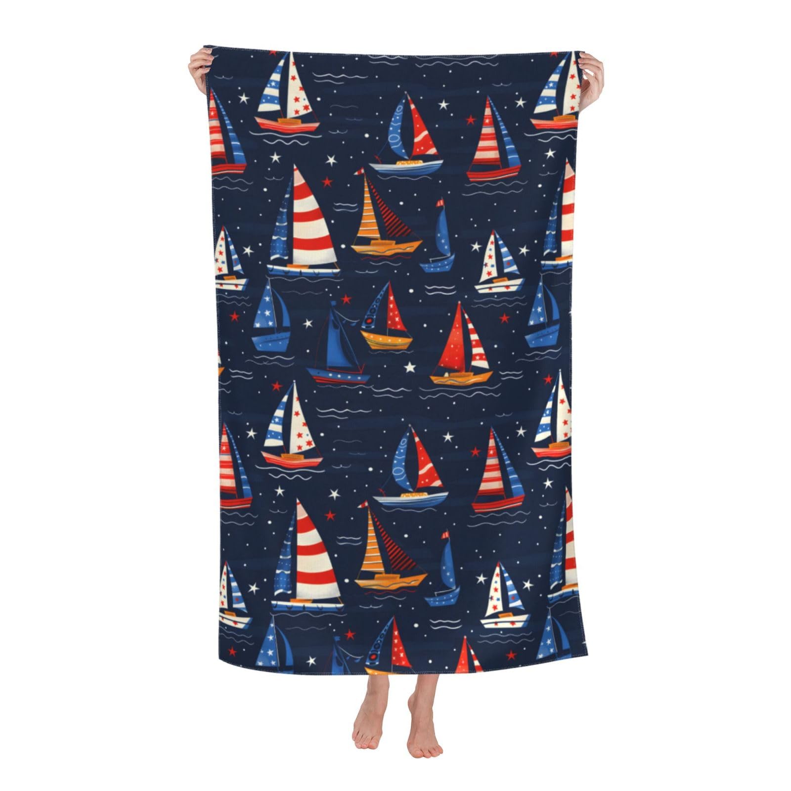 HLBSDM Colorful Sailboat Beach Towel Microfiber Quick Dry Oversized Sand Proof Lightweight Bath Pool Nautical Theme Towel for Women Adults Kids Soft Absorbent Towels for Swimming Travel 32×52 IN