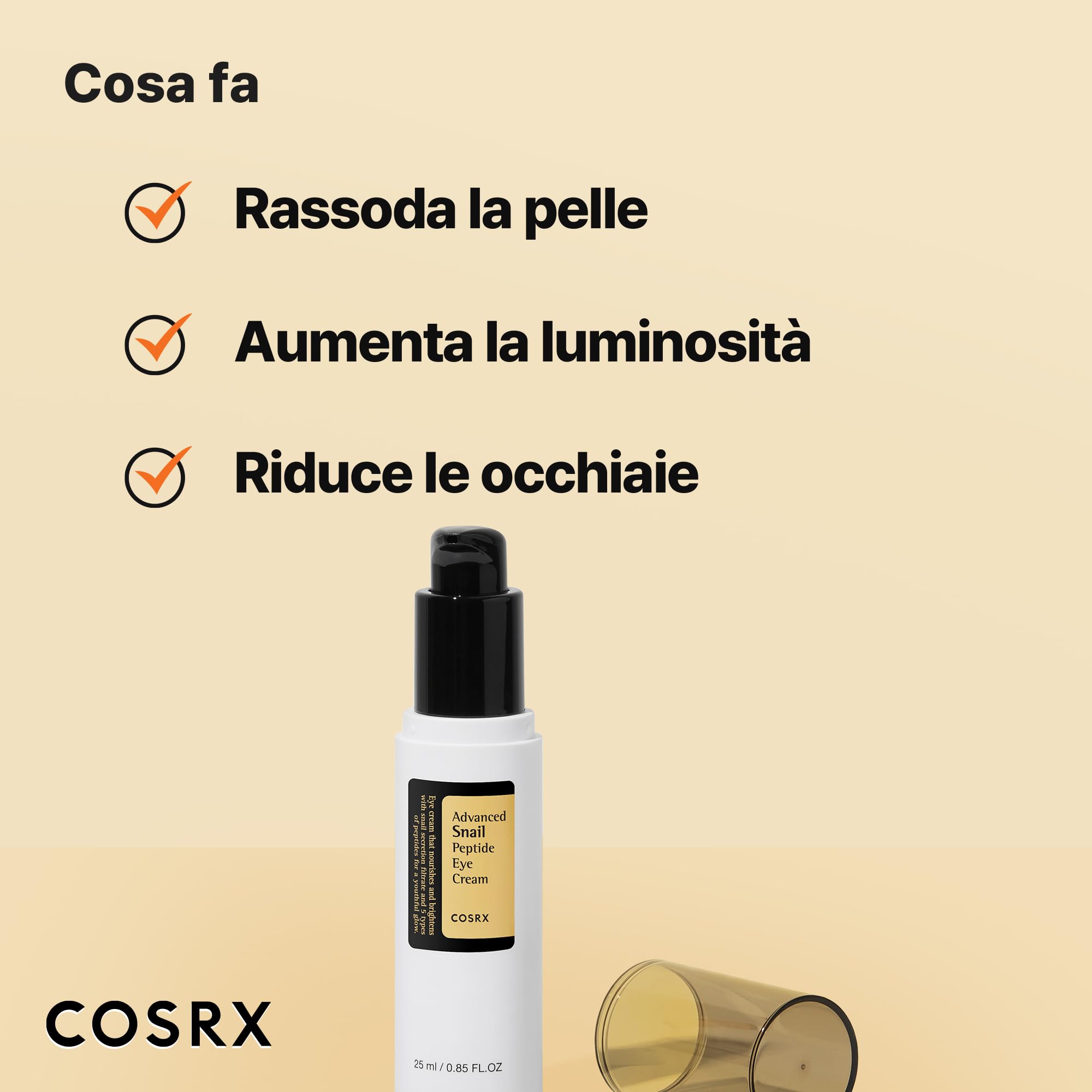COSRX Snail Peptide Eye Cream con 73,7% Snail Mucin e niacinamide – Brightening Anti-Aging Coreano Eye Cream per le linee sottili e le occhiaie, Korean Skincare