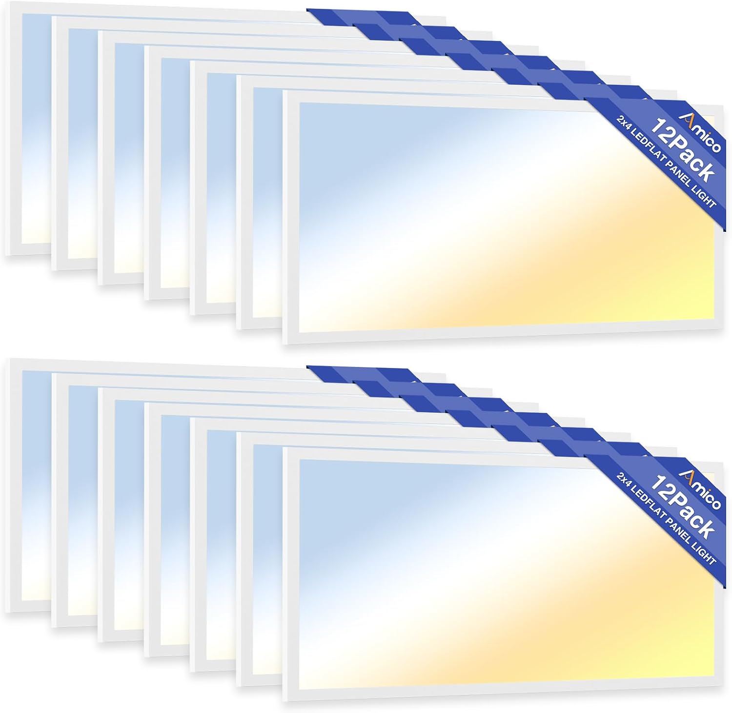 Amico 24 Pack 2x4 LED Flat Panel Light Fixture, 72W, 9000LM, 3500K/4000K/5000K/5700K/6500K 5CCT Selectable Drop Ceiling Office Lights, 0-10V Dimmable, LED Drop Ceiling Light Fixtures, ETL/DLC