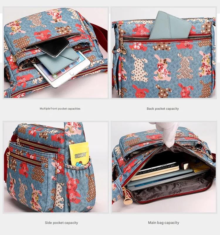 Image of Women Sling-body Bag Waterproof Nylon Multi-layer Sling Bag Casual Satchel Bag Shoulder Bag Messenger Bag Travel Sling-body Bag Day Pack Card Holder Black and Silver.