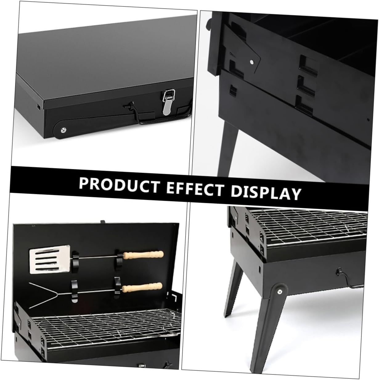 GLEAVI Portable Bbq Grill Folding Barbecue Stove with Accessories, 44x27x47cm Stainless Steel Outdoor Camping Grill for Picnic, Tailgating, and Backyard Cooking