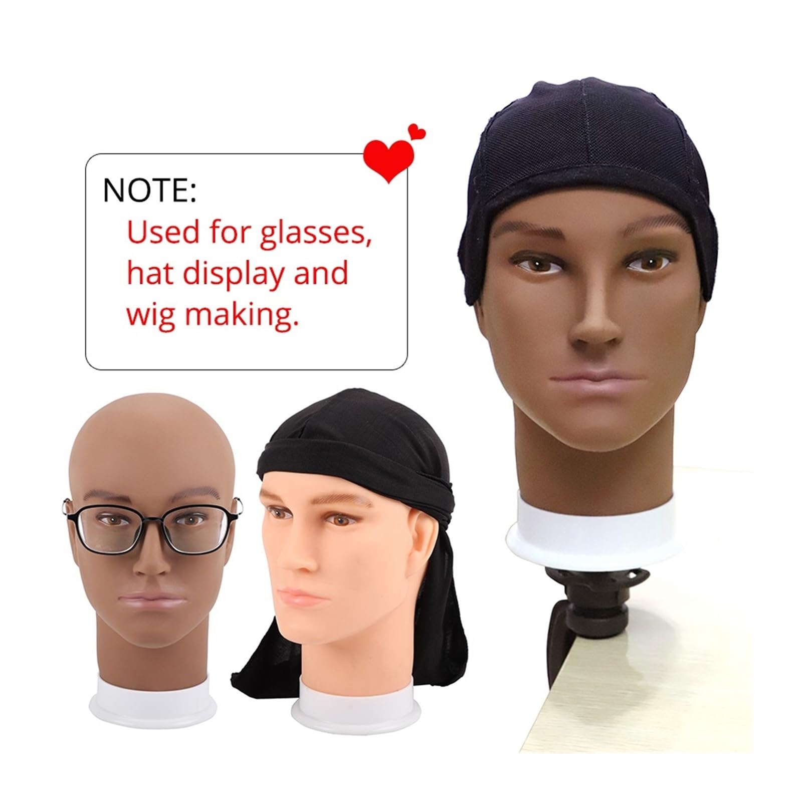 Male Head Model Dummy Hat Scarf Head Mannequin Men Male Face For Hat Glasses Display Model Two Color Available(Beige stand)