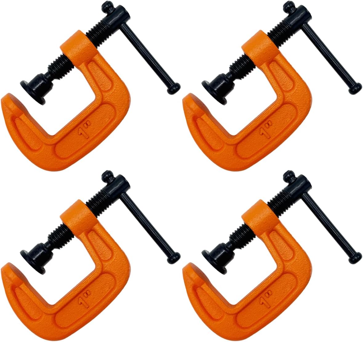 1-Inch C-Clamp Set, Heavy-Duty Cast Iron C-Clamps with 0.8-Inch Throat for Woodworking, Welding, and Building(4Pcs, Orange)
