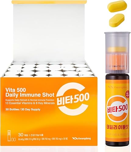 KWANGDONG Vita500 Daily Immune Shot - Suministro para 7 días, suplemento de apoyo inmunológico con 13 vitaminas y 8 minerales. Disparo de refuerzo