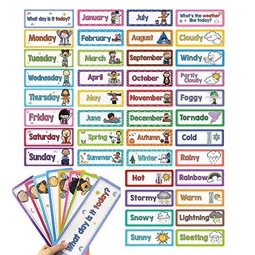 Lachilly 40 Pcs Days of The Week/Seasonal/Months of The Year/Weather Flashcards Subject Titles for Bulletin Board Headliners Classroom Decoration Teacher Teaching Aids