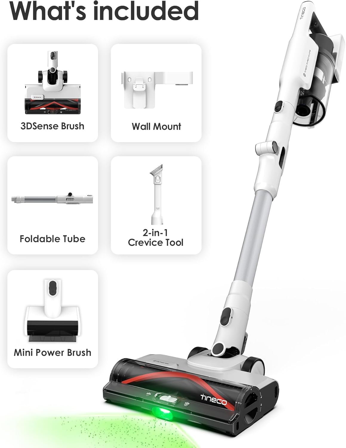 Tineco Cordless Stick Vacuum Cleaner, 185W Suction,1L Larger Dustbin, 3DSense Power Brush, PureCyclone Tech, Easily Tackles Large Debris