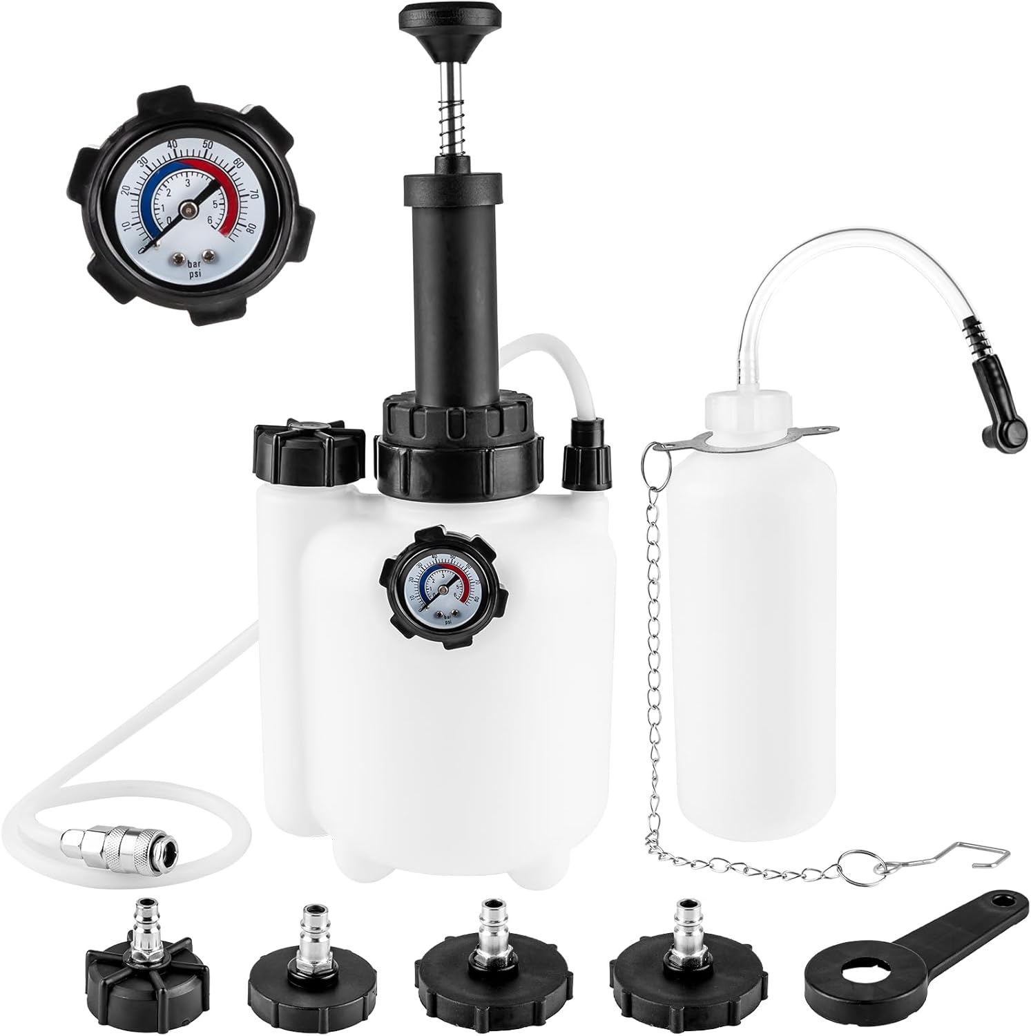 3L Manual Brake Bleeder Kit, One Person Brake Bleed Vacuum Pump with 1L Brake Fluid Bleed Bottle and 4 Master Cylinder Adapters, Suitable for Most Vehicles