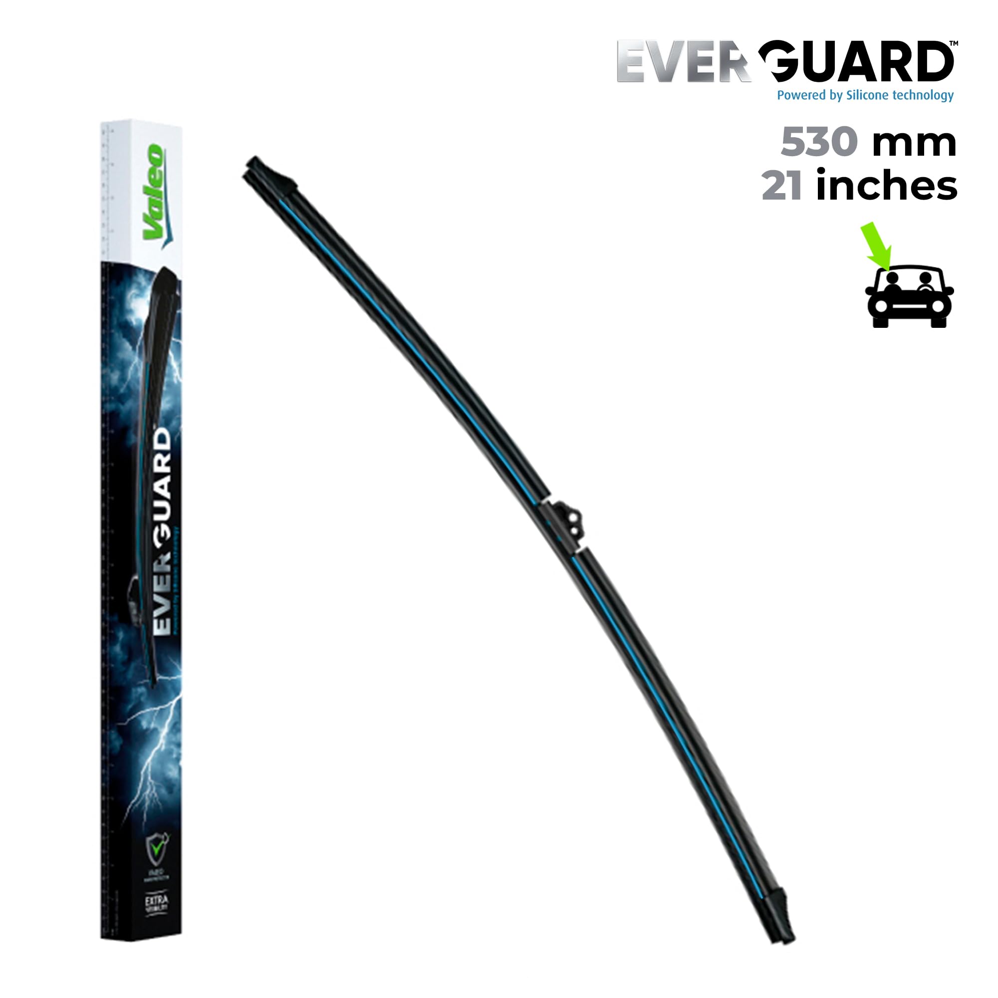 VALEO EVERGUARD - Premium - Un Kit di Spazzole Tergicristallo Flat Blade in Silicone VSF60 + VSF53 - Lunghezze: 600mm + 530mm - Anteriore (Confezione da 2)