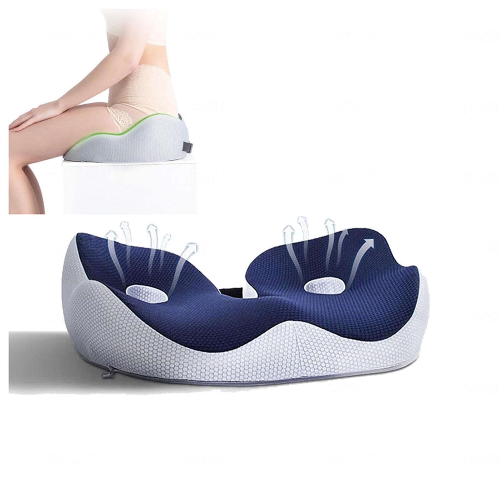 Po-Kissen zur Druckentlastung, ergonomisches Sitzkissen für Bürostuhl, waschbar, ergonomisch, Flugzeug-Sitzkissen gegen Steißbeinschmerzen, Linderung von Rückenschmerzen,B-Blau