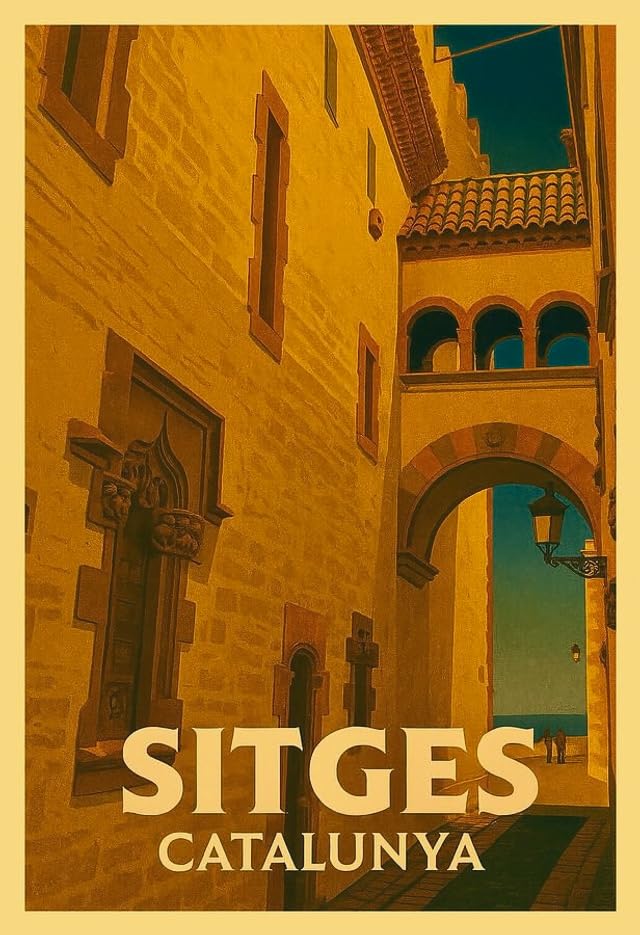 Póster de Sitges para salón: lámina vintage del Palau de Maricel con vistas al mar