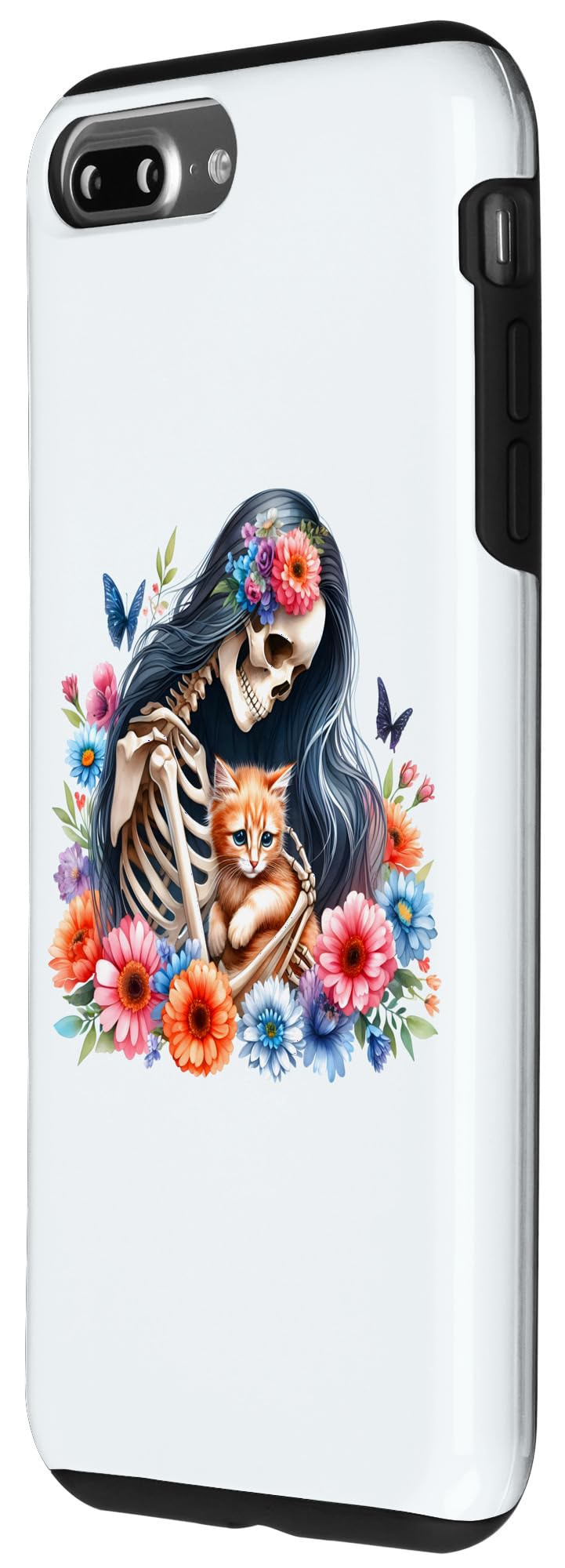 iPhone 7 Plus/8 Plus Female Skeleton And Cute Kitten Cat Lovers Halloween Vintage Case - Image 2