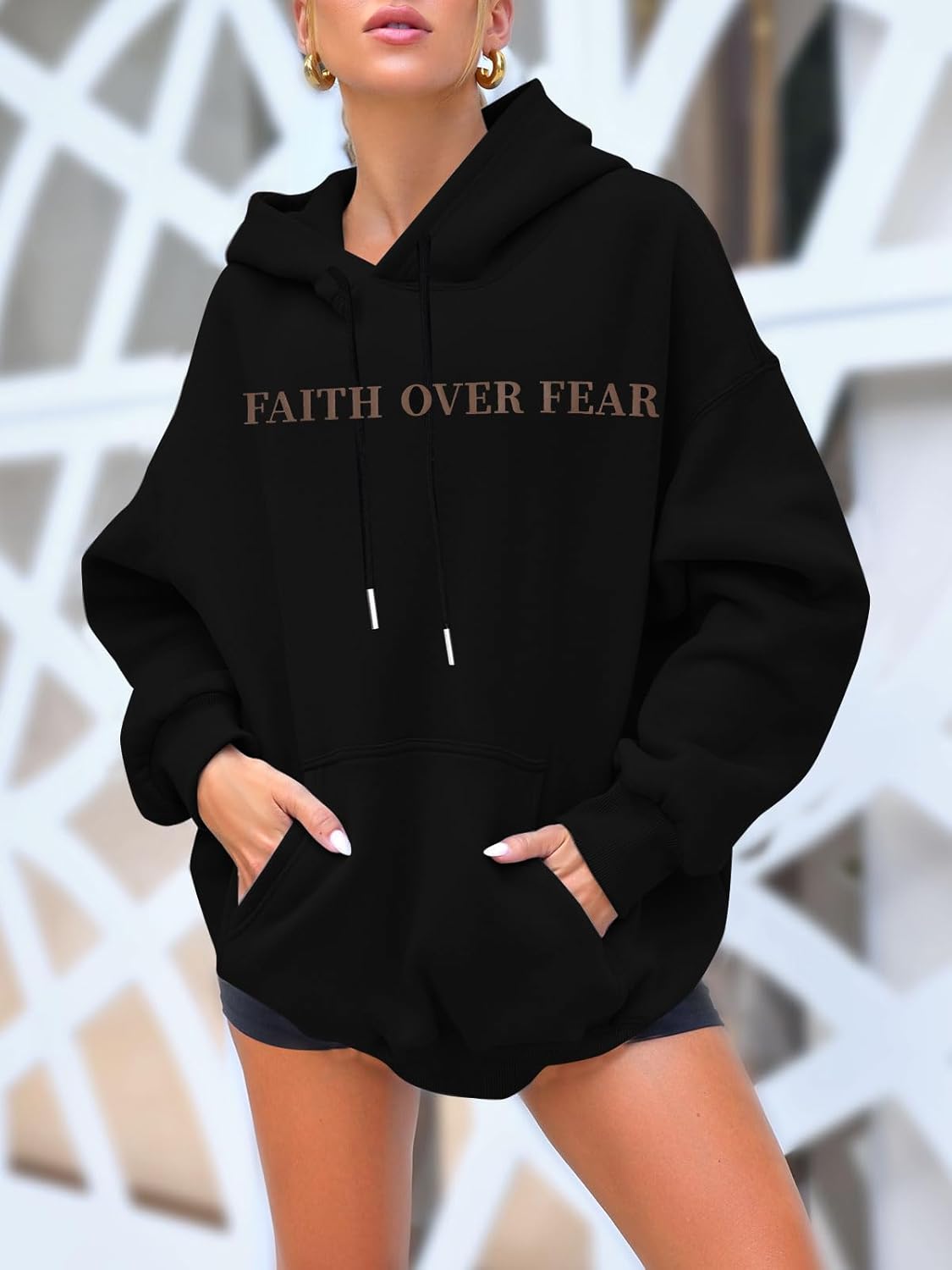 BANGELY Faith Over Fear Hoodie Women Christian Sweatshirt Graphic Christian Religious Sayings Sweater Bible Pullover Tops - Image 3