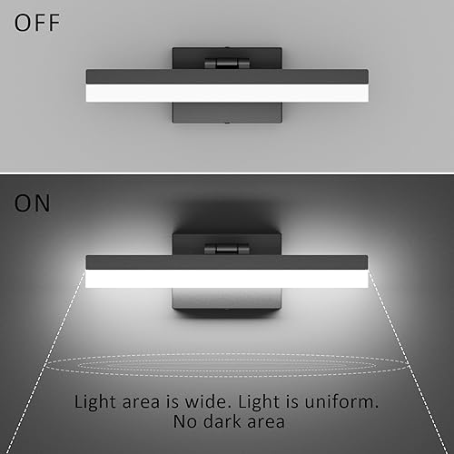 Miniatura 6 de Ralbay Luces de tocador de baño negras de 16 pulgadas, modernas luces LED para tocador, color negro mate, lámparas de pared para tocador de baño