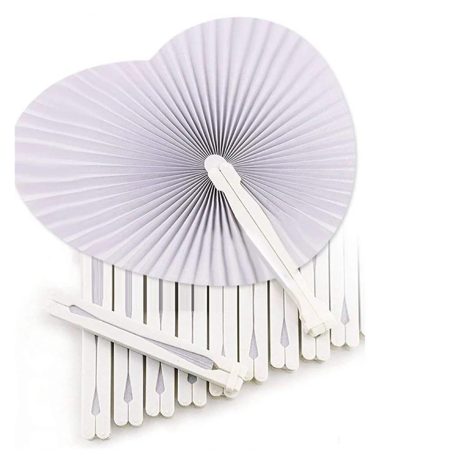 Handfächer aus Papier, Weißer herzförmiger Faltbarer Handfächer, DIY-Party, Hochzeit, Packung mit 10–60 Stück(Heart-Shaped,60pcs)