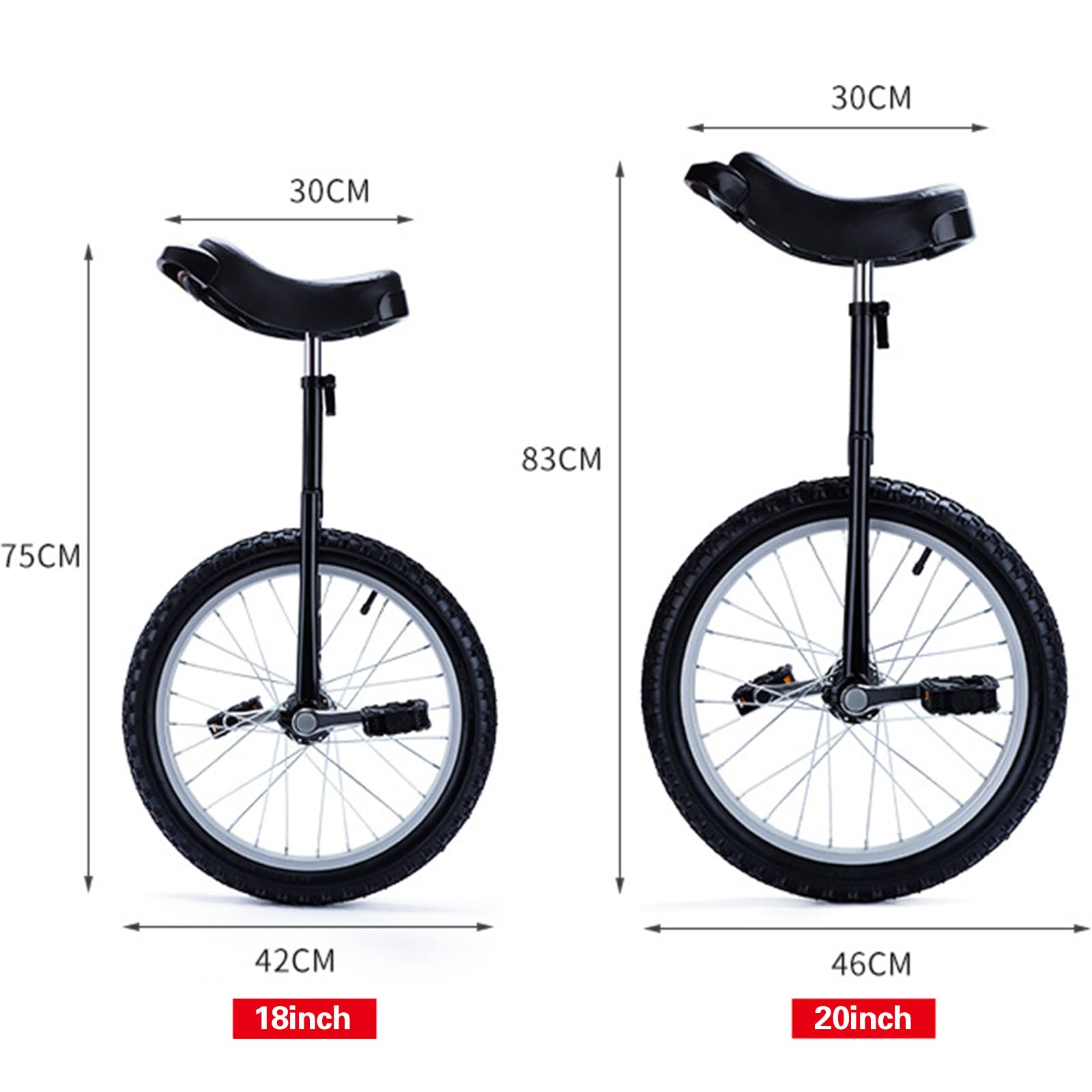 Monocycle – Monocycle d'extérieur avec cadre en acier durable, pneu étanche, hauteur réglable, siège incurvé en PU pour fitness et exercice