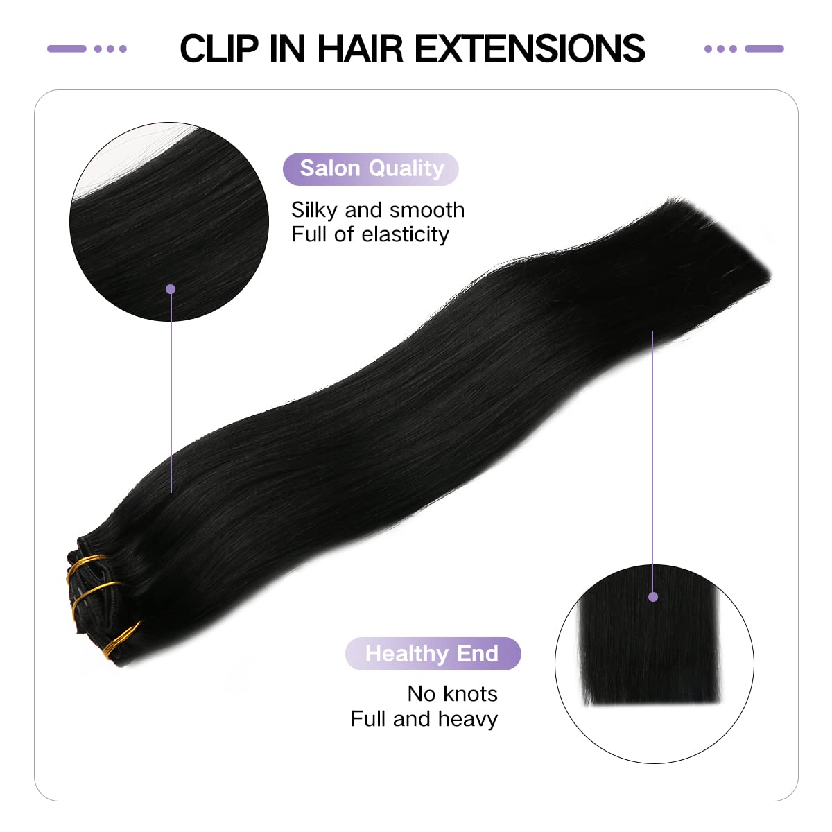 Aison 100% Human Hair Clip-in Extensions – 7pcs 18 Inch, Jet Black, 120g, Soft Silky Straight