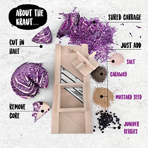 Compact Wooden Cabbage Shredder Slicer with Hand Guard for Finely Cut Sauerkraut and Coleslaw