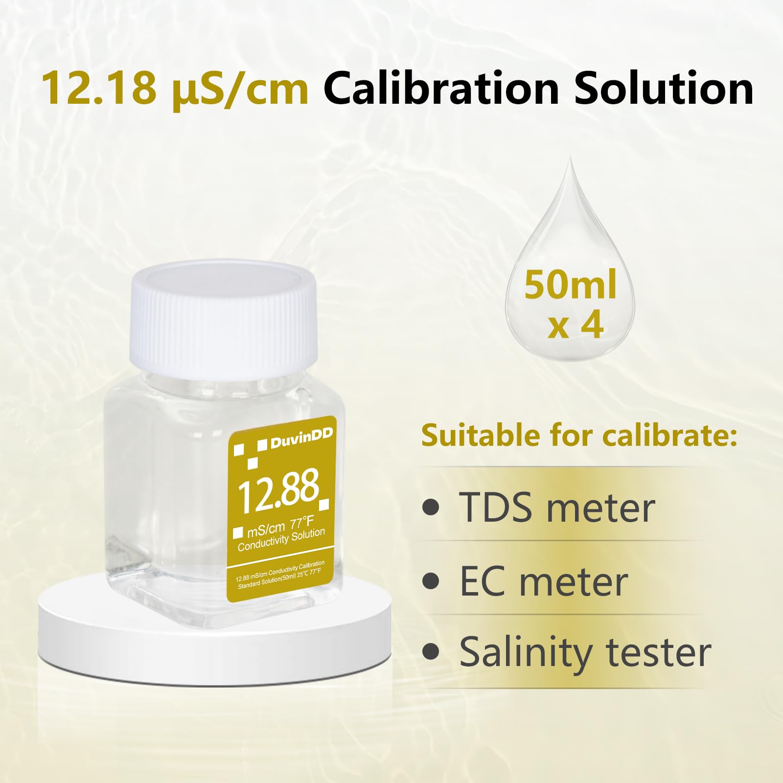 12.88 mS/cm Calibration Solution for Precisely Calibrate Salinity Tester, EC Meter, Pool Salt Tester, Water Tester Calibration Solution, 4 Bottles of 50mL Conductivity Salt Standard Buffer Solution