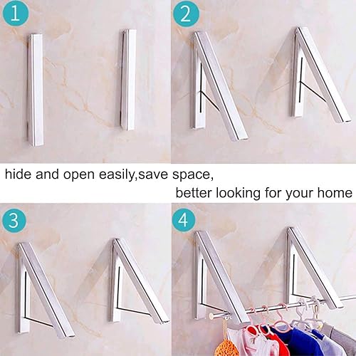 Miniatura 3 de Curious Fish Colgador retráctil de aluminio oculto plegable montado en la pared estante de secado para colgar abrigo camisa y pantalones ahorro de