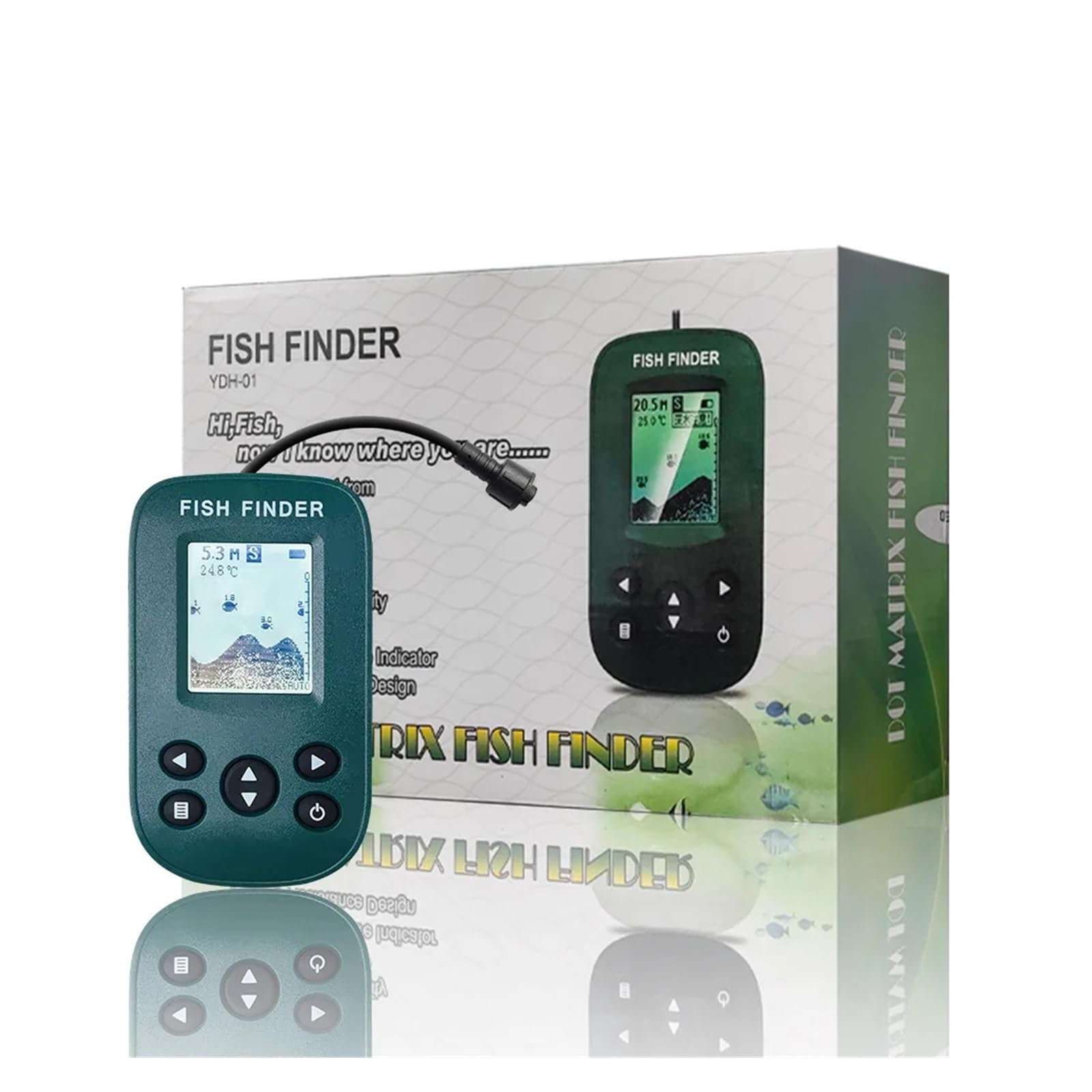 New smart portable Sonar Fish Finders Fishing lure Echo Sounder Finder Alarm Transducer Lake Sea Fishing(green)
