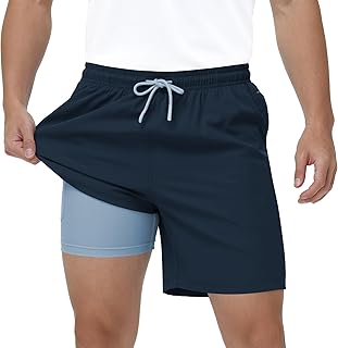 Zoofly Mens Swim Trunks 2 in 1 Swim Shorts Quick Dry Board Shorts with Zipper Pockets and Compression Liner