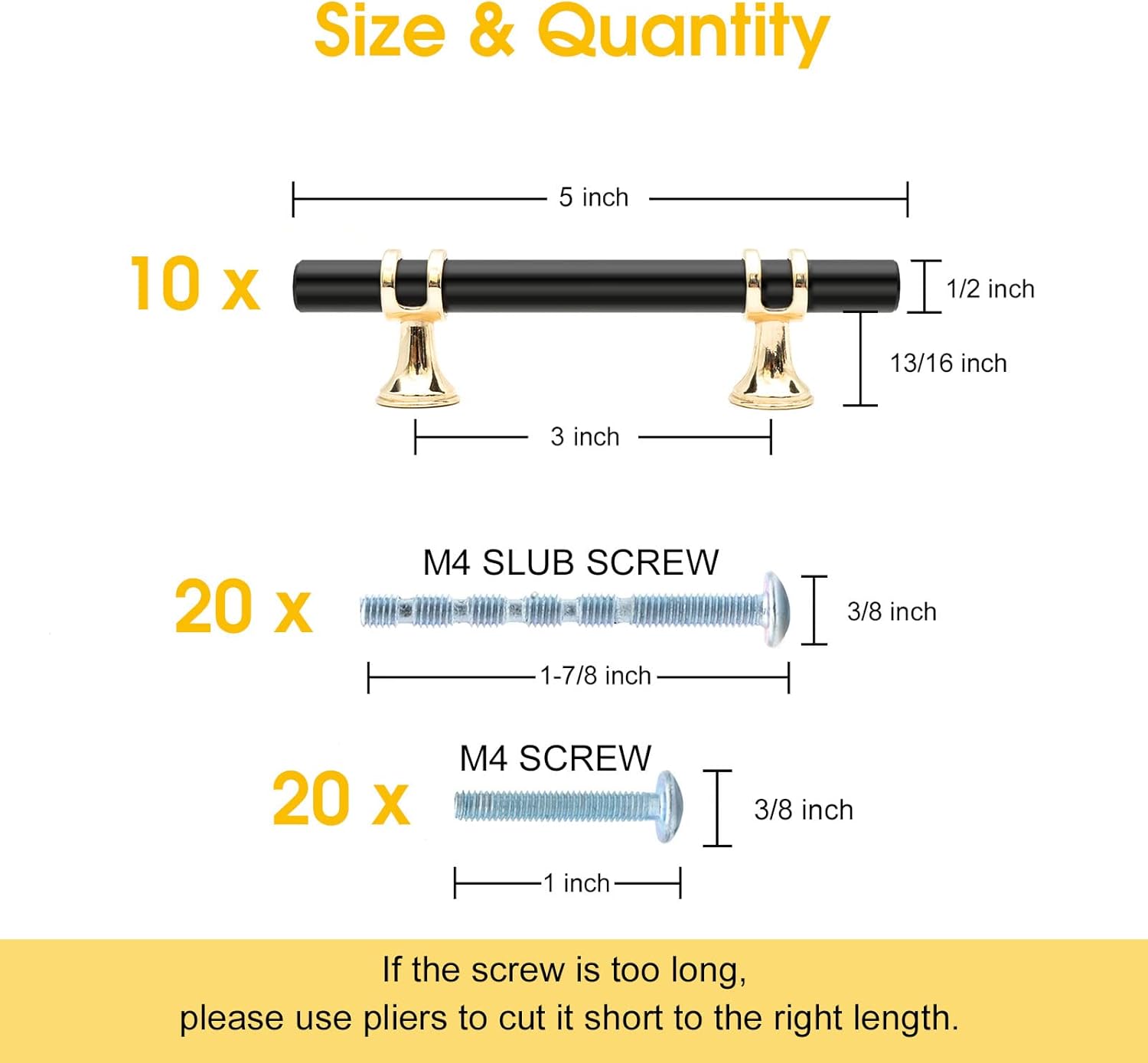 LEIFENY 10 Pack Black and Gold Cabinet pulls, 3"(76mm) Hole Spacing, 5" Total Length, Handle for Kitchen Bathroom Cupboard, Pull Handles for Dresser Drawer