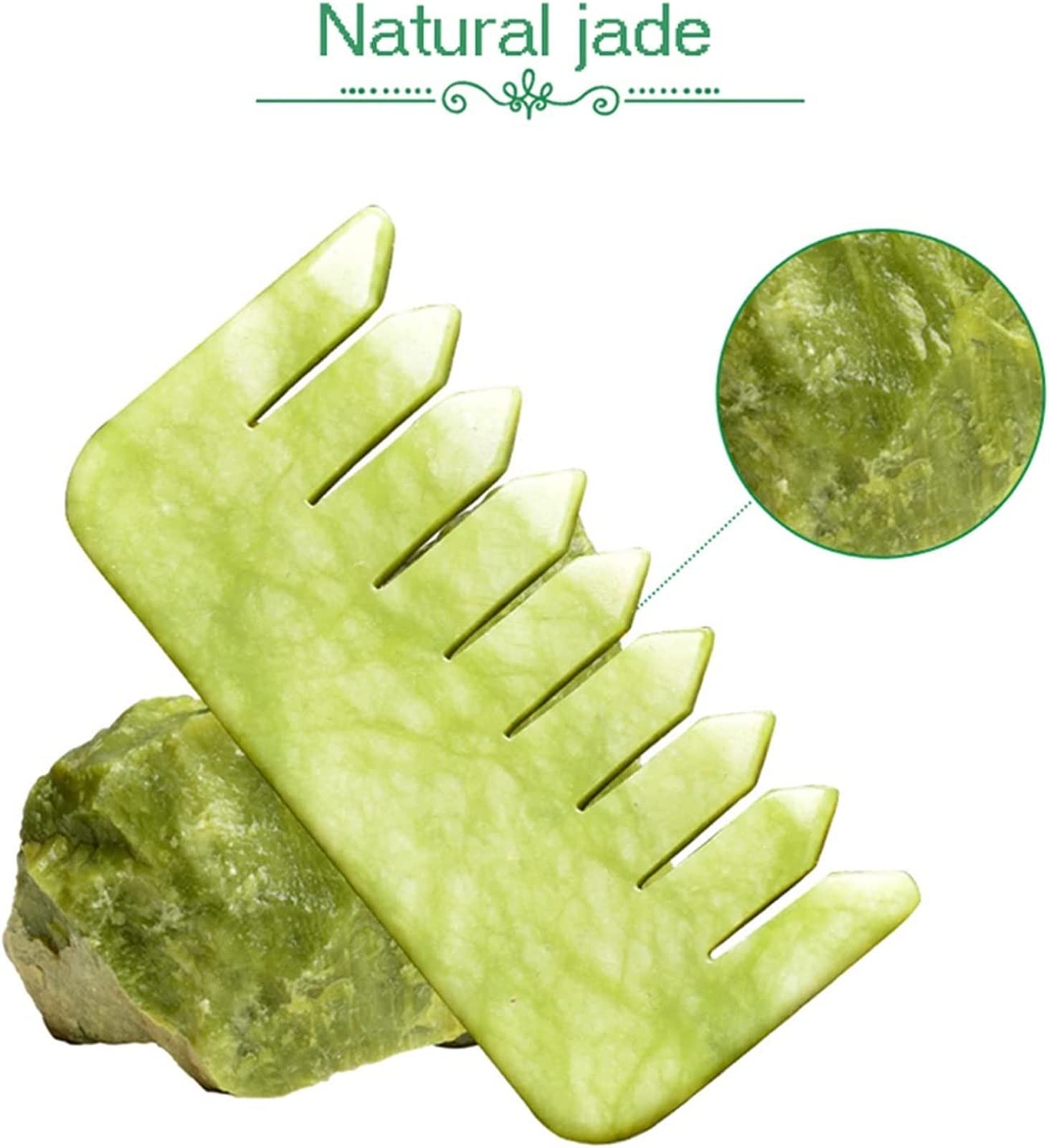 Gua Sha Scraper Board Natural Jade Stone Comb Gouache Scraper Guasha Jade for Kopfhaut Stein Gua Sha Scraper Gesichtsmassagegerät Haarpflege Set ERTEYIN (Color : Green 2pcs)